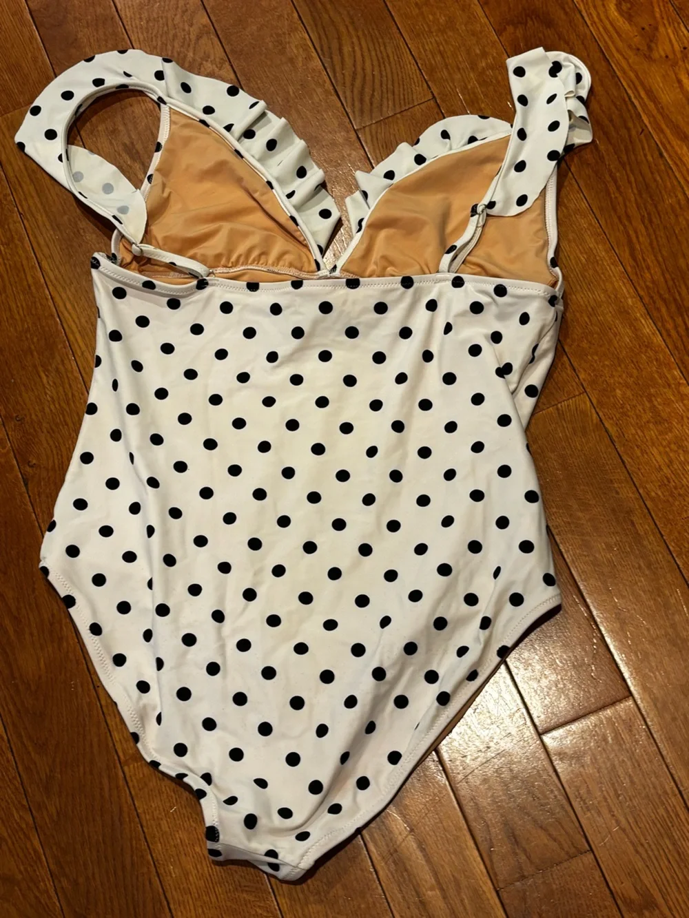 J. Crew womens XL black and white polkadot one piece swimsuit ruffle straps